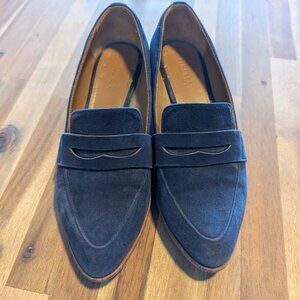 Women's Navy Suede Penny Loafers - Classic Slip-On Flats